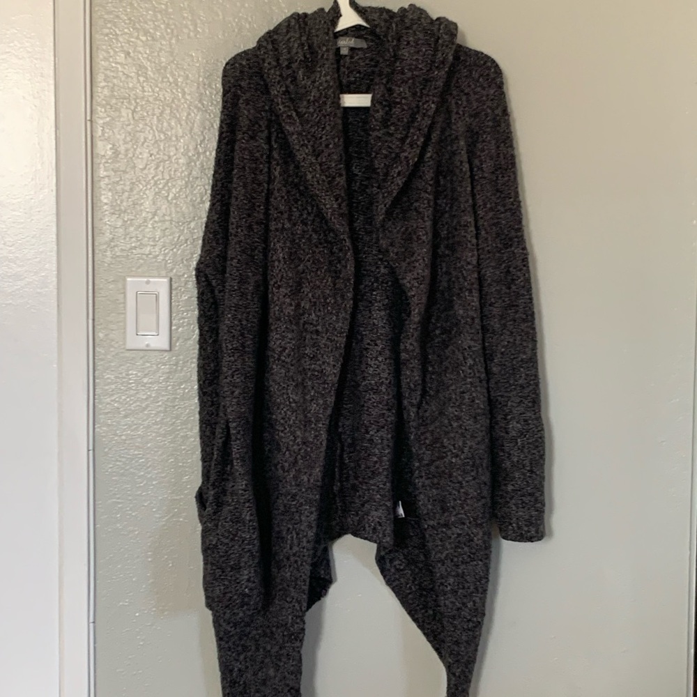 Thick Warm Womens Cardigan Sweater Black with Hood and Pockets